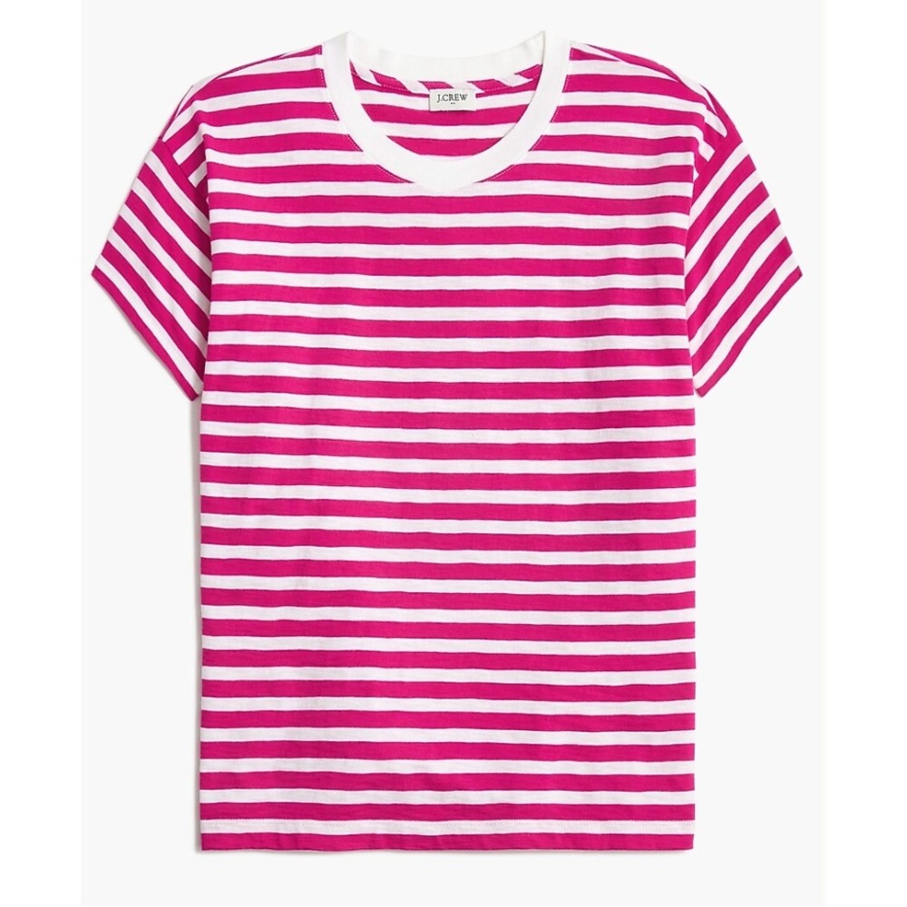 J.Crew Striped Crewneck Tee Women 3X Fuchsia White Cotton Casual Nautical Preppy